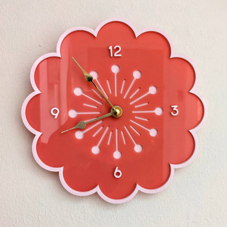Horloge murale rétro Fleur corail