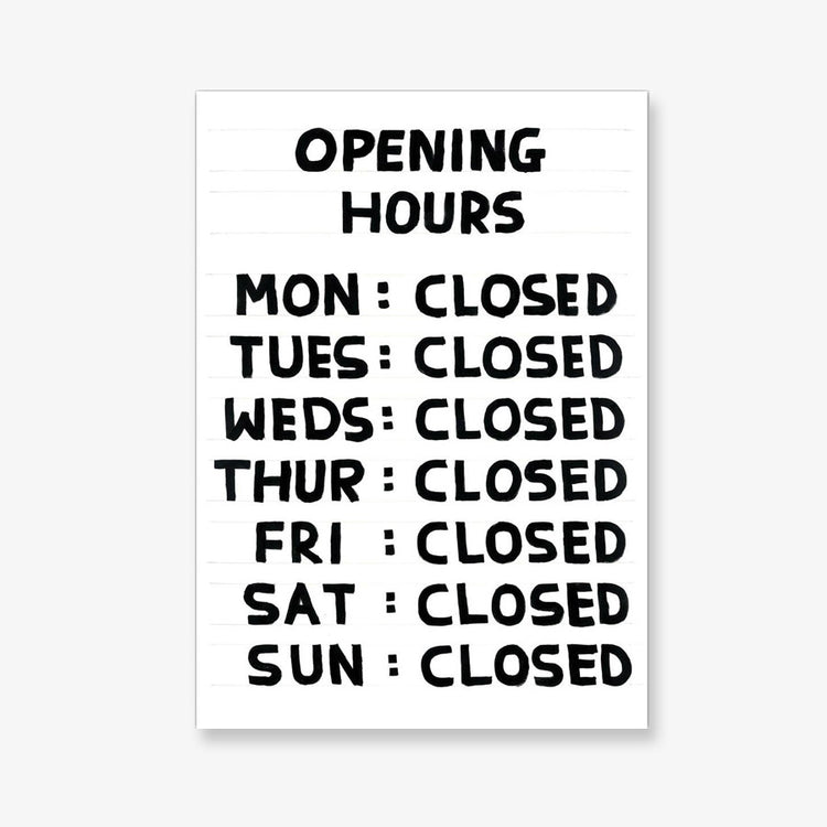 Postcard 'Opening Hours'