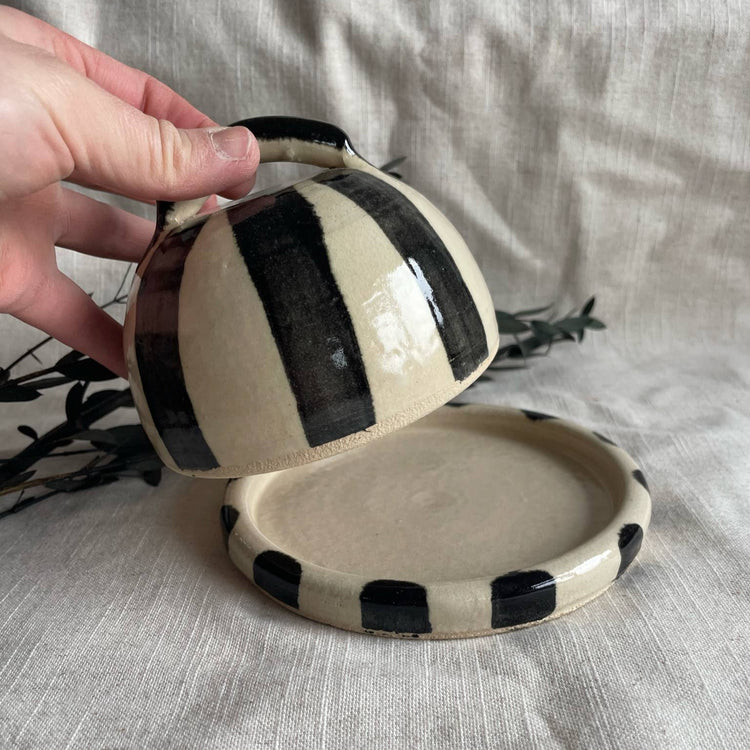 Striped ceramic butter dish
