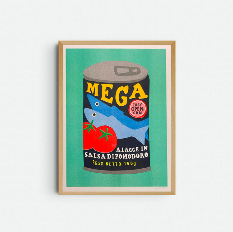 Risograph poster 'Can of mega sardines'