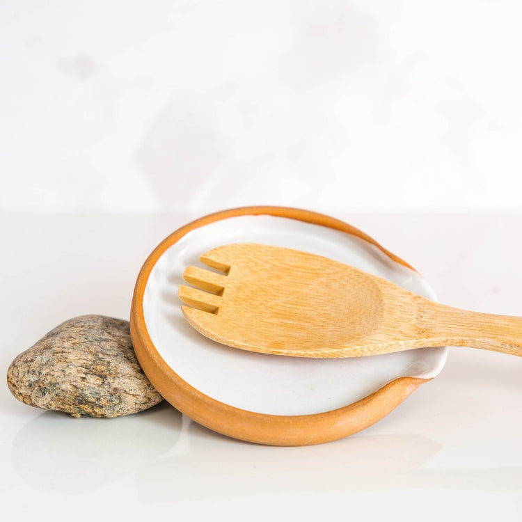 White stoneware spoon rest