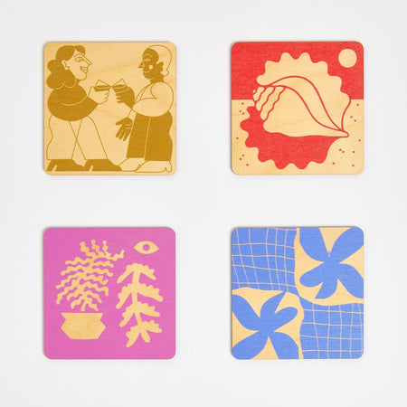 Ensemble de 4 sous-verres illustrés