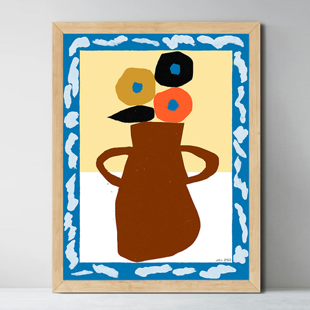 Poster 'Poppies and brown vase'