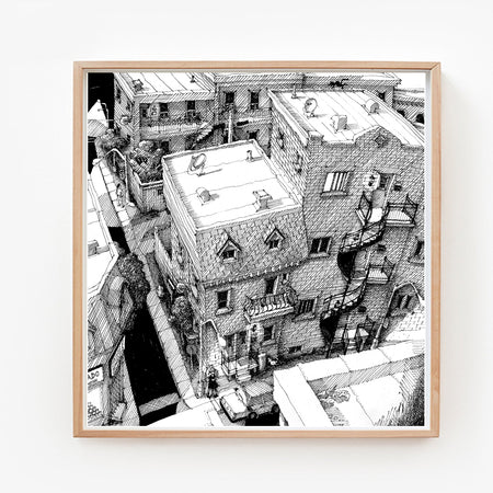 Silkscreen poster 'As the crow flies: a dive into the heart of the city'