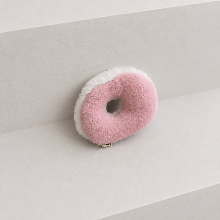 Petit coussin rond rose et blanc