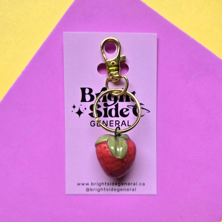 Strawberry Ceramic Keychain Charm