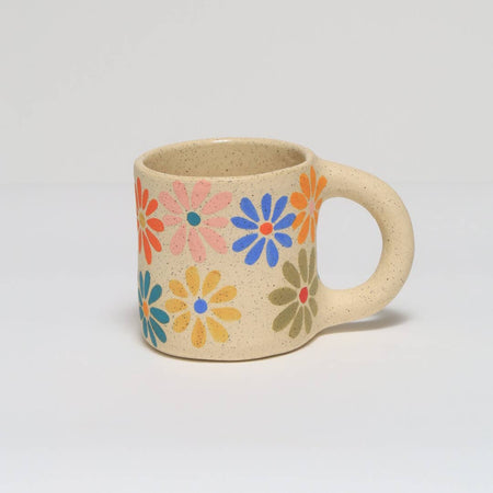 Large ceramic mug with rainbow flowers