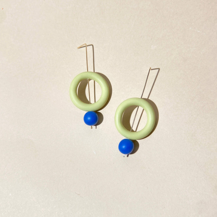 Boucles d'oreilles Daisy pistache et bleu