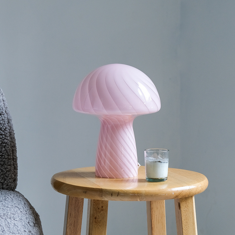 Lampe champignon rose en verre