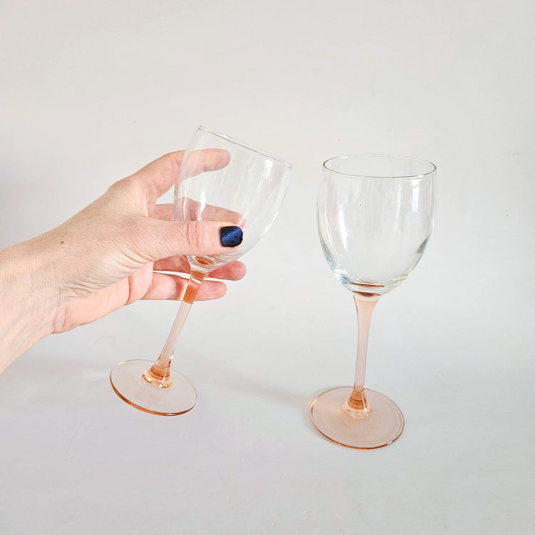 Lot de 2 verres à pied rose vintage Luminarc petit