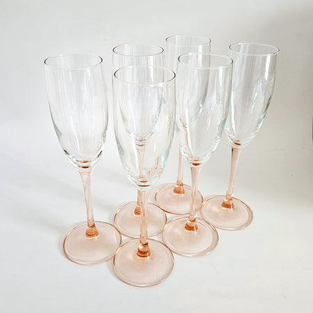 Duo de flûtes à pied rose Luminarc vintage