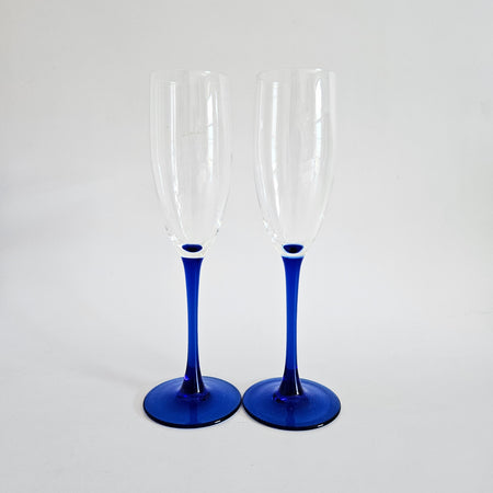 Duo de flûtes à pied bleu Luminarc vintage