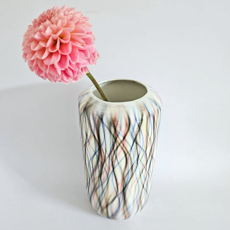 Vase cylindre vintage en céramique multicolore