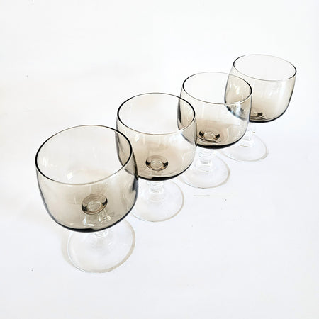 Set of 4 Vintage Smoked Glass Stemware Glasses