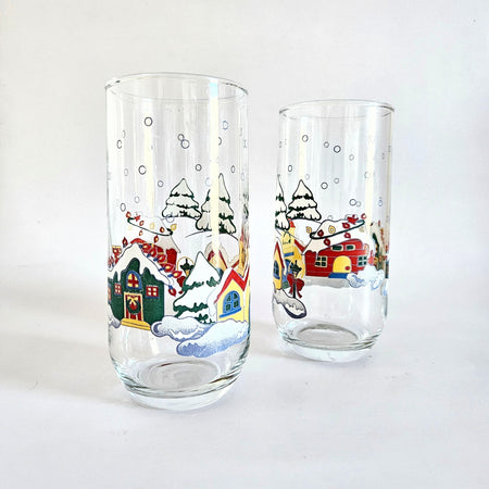 Vintage Christmas Tall Glasses Duo