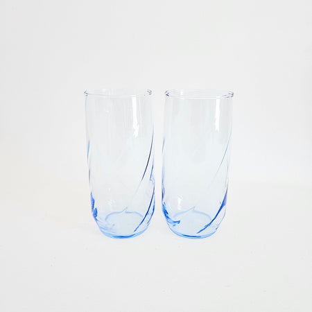 Trio of high ball swirl glasses in light blue