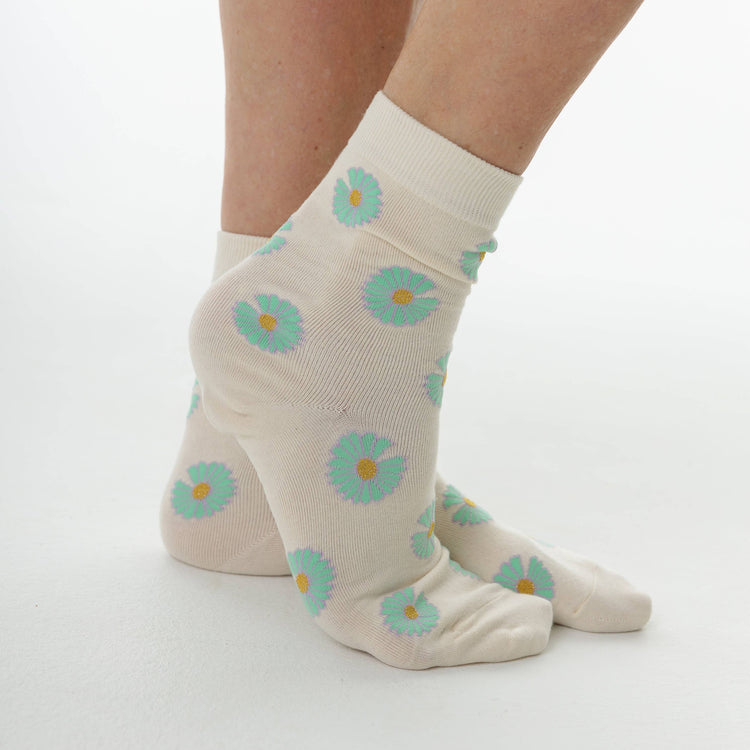 Chaussettes ivoire à fleurs