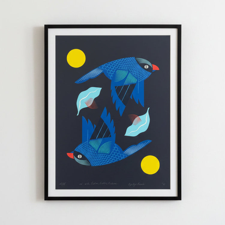 Affiche sérigraphie sur fond noir 'Où es-tu, Frédéric, Frédéric, Frédéric'
