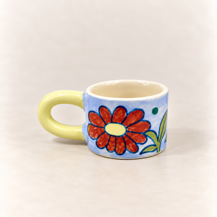 Tasse espresso bleu en céramique Fleurs