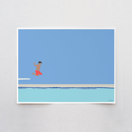 'Boy Jumping Into Swimming Pool' Poster 