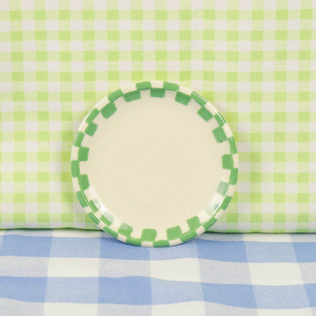 Mini assiette en céramique damier vert aqua