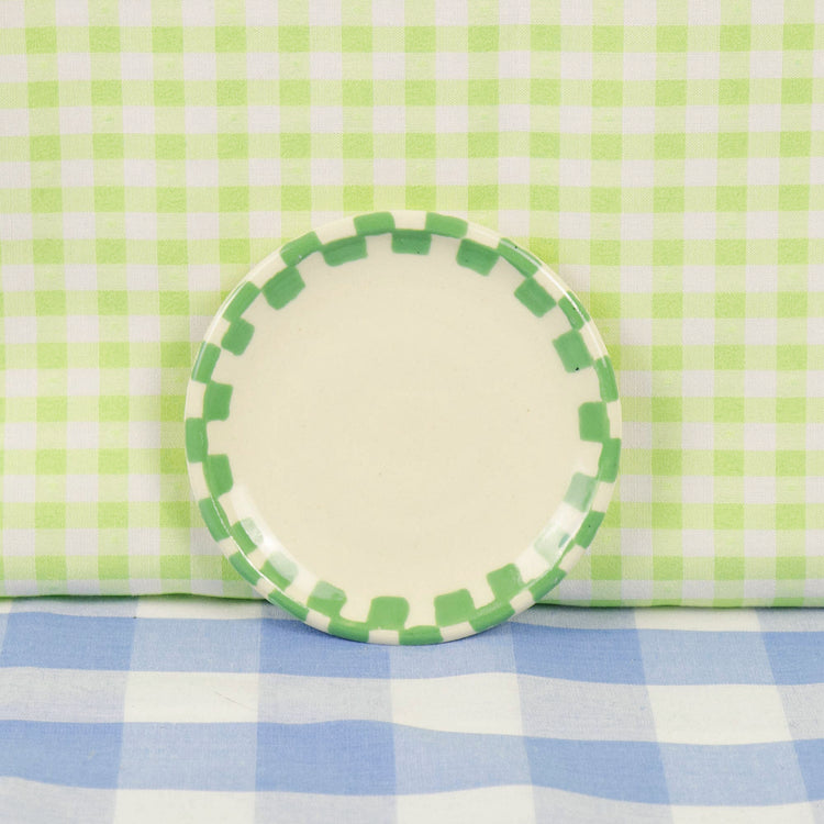 Mini assiette en céramique damier vert aqua