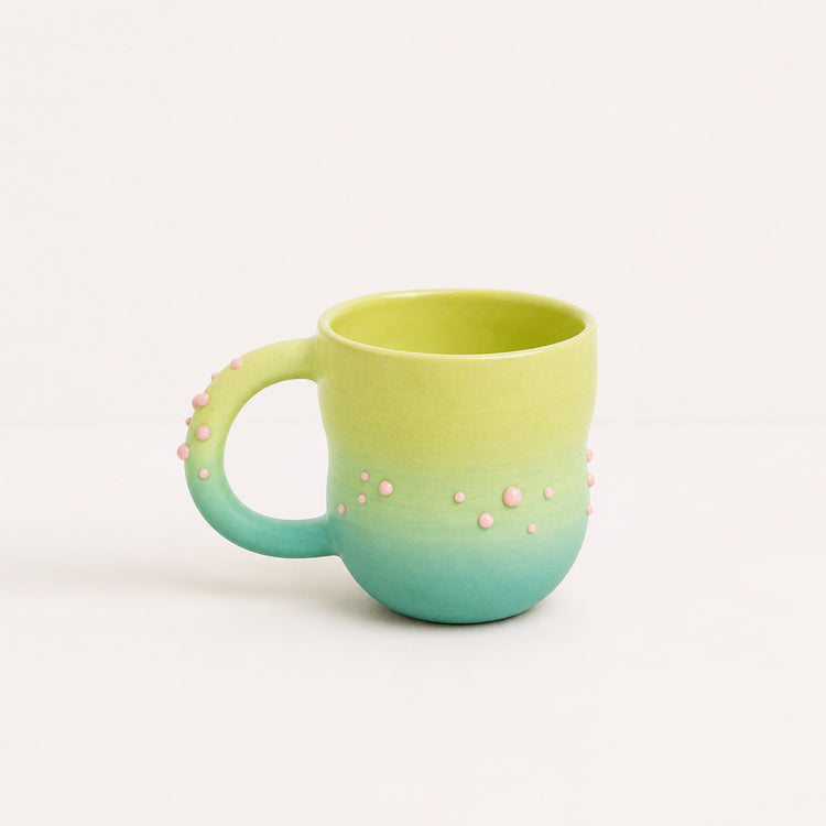 Tasse double vert pois roses en céramique