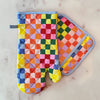 Rainbow checks mitt and trivet set