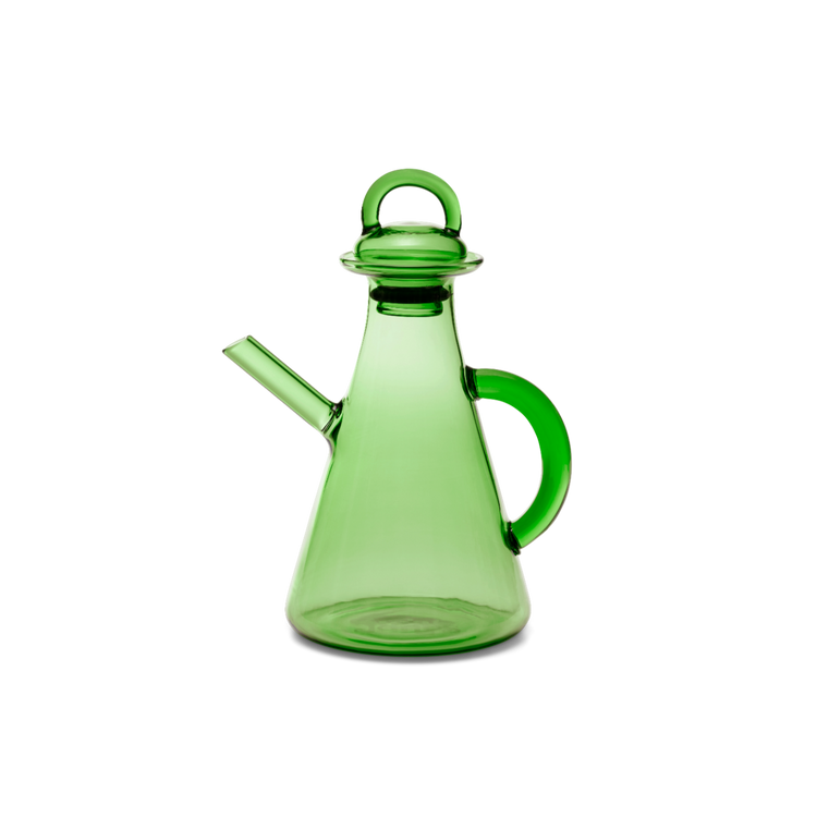 Green glass oil cruet