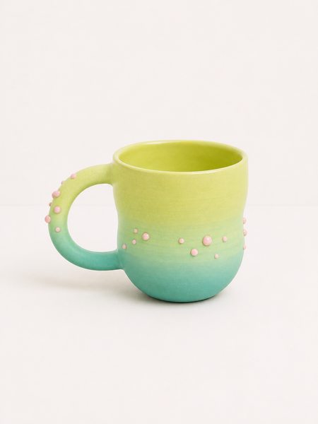Tasse double vert pois roses en céramique