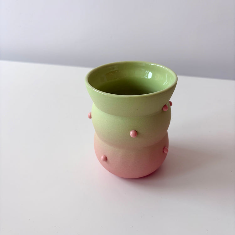 Gobelet vert-rose pois confettis en céramique