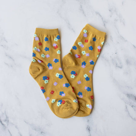 Chaussettes Fleurs moutarde