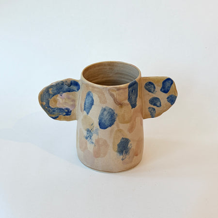 Vase à oreilles bleu et sable