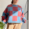 Pull Colorblock Damier Bleu et brique