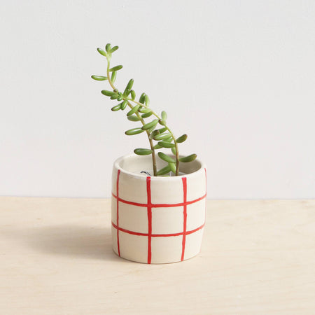 Petite jardinière en céramique grille rouge