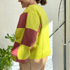 Pull Colorblock Damier Chartreuse et brique