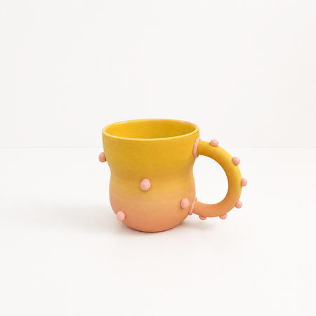 Tasse jaune-rose pois en céramique