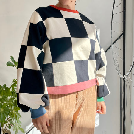 Pull Colorblock Damier Noir et Blanc