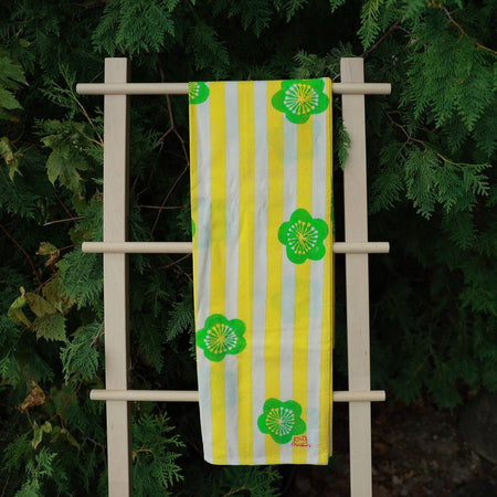 Square tablecloth yellow stripes with green flowers