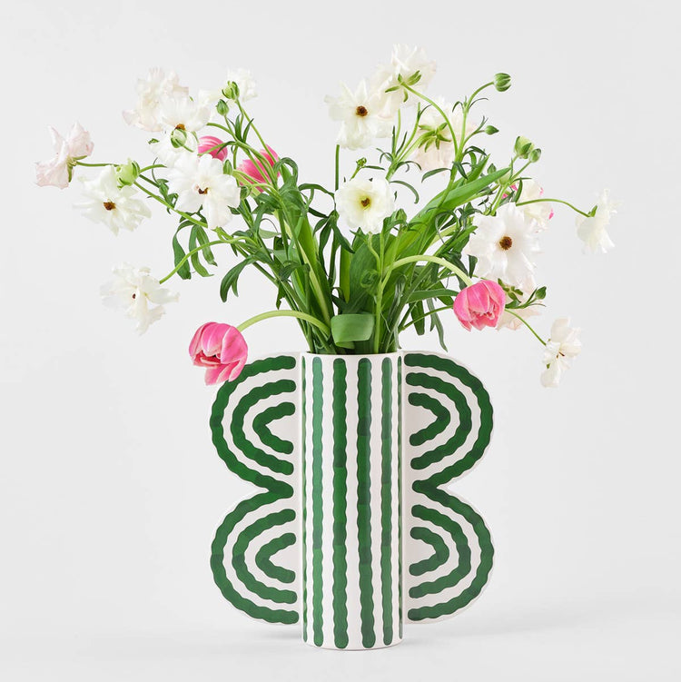 Large green Butterfly ceramic vase