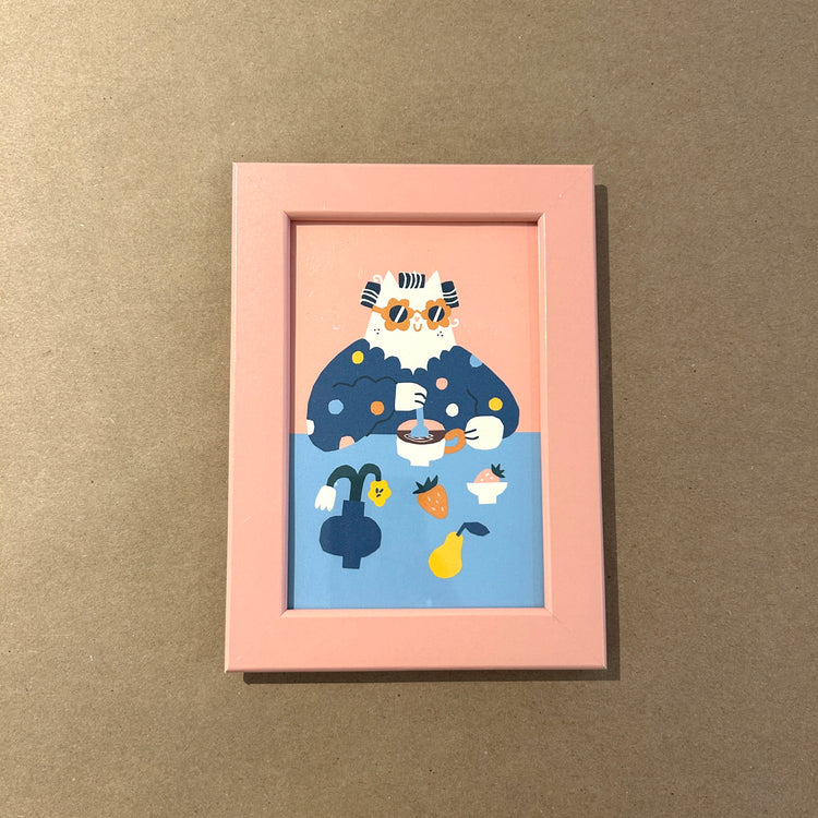 Affichette 'Morning Cat' encadrée [tel quel]
