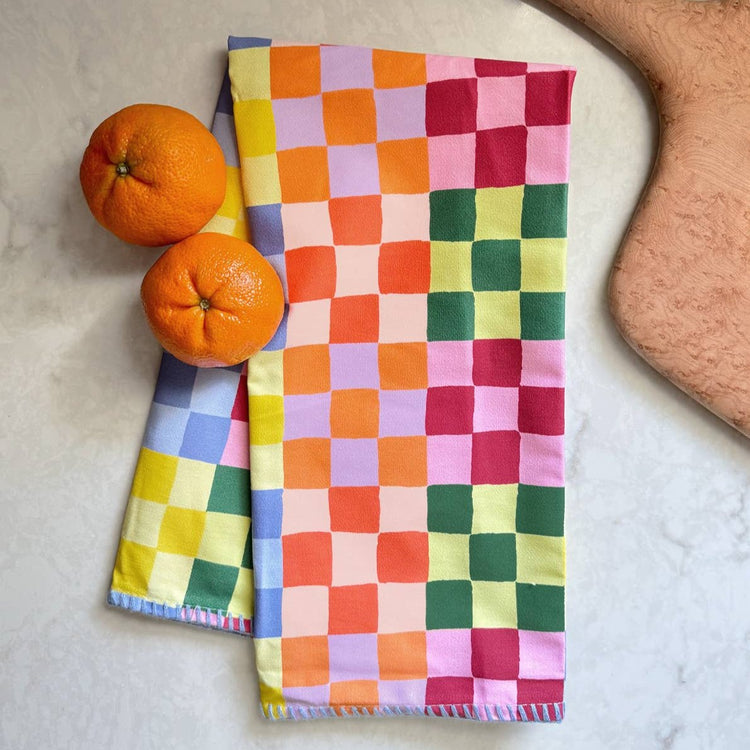 Rainbow checks dish towel