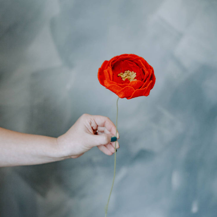 Fleur Pivoine rouge en feutre