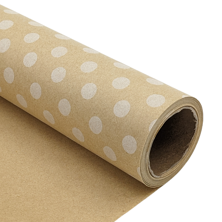 Roll of white polka dot kraft wrapping paper 30ft