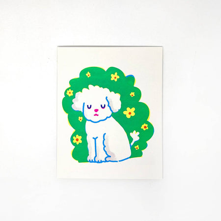 Affiche sérigraphie 'Sleepy Flower Field Pup'