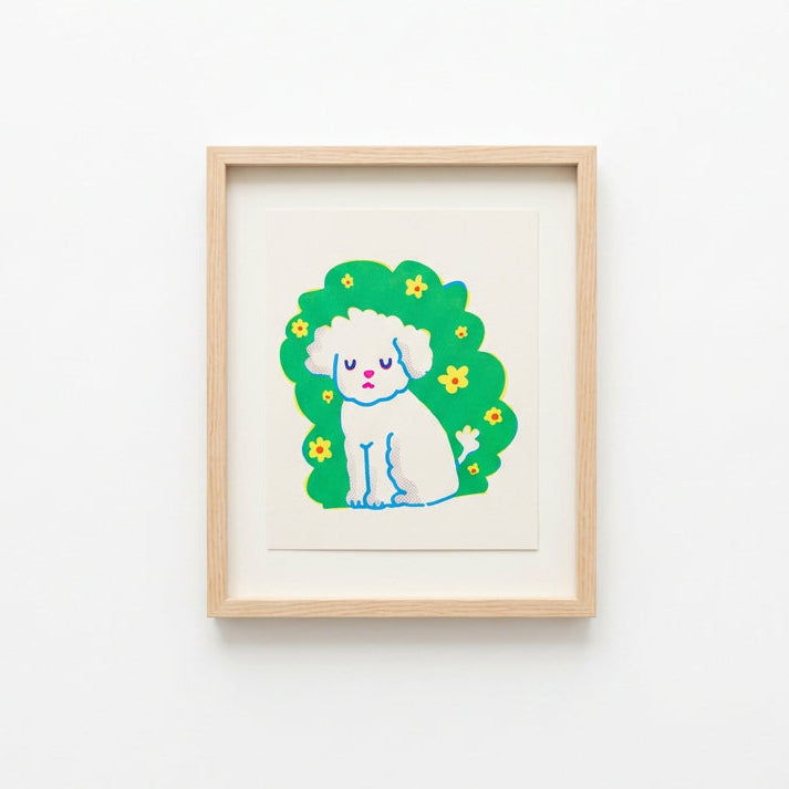 Affiche sérigraphie 'Sleepy Flower Field Pup'
