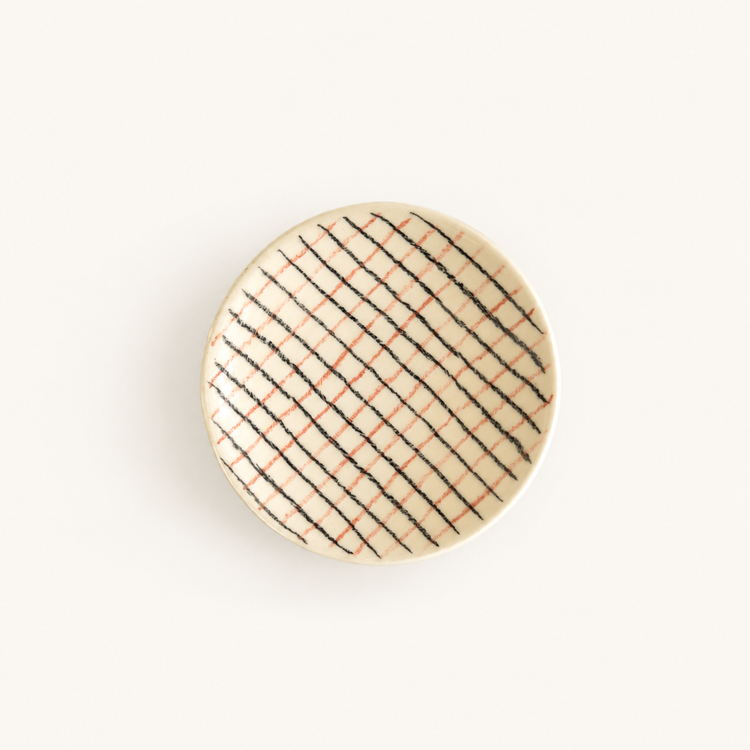 Petite assiette carreaux rose/noir