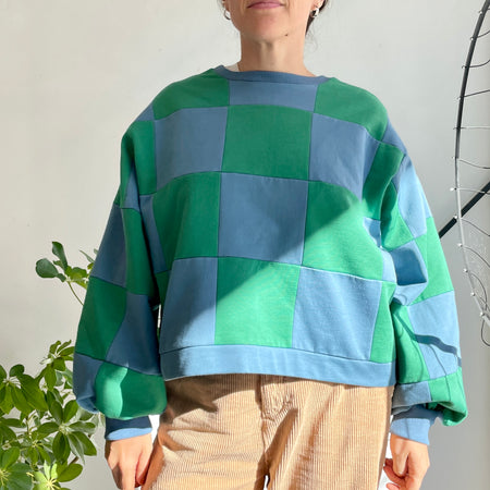 Pull Colorblock Damier Bleu et vert