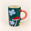 Tasse verte en céramique Papillons Fleurs