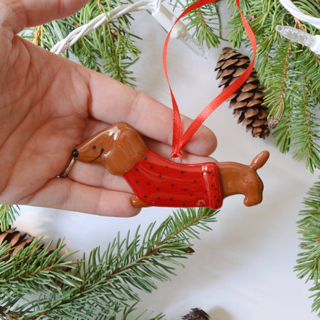 Sausage Dog Glass Christmas Ornament